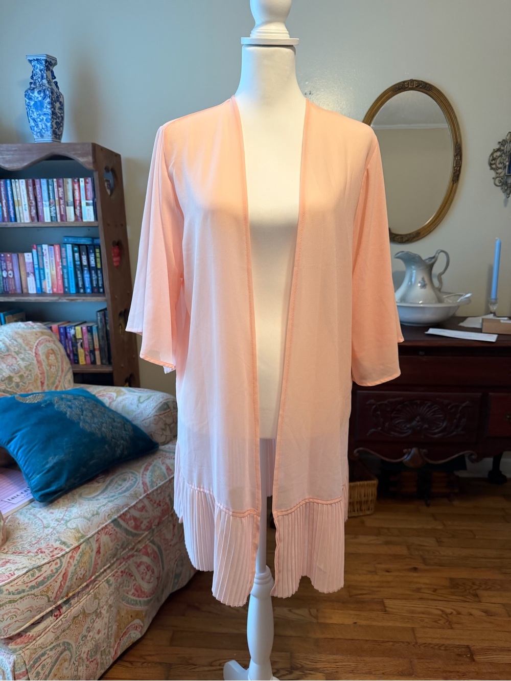 New Directions Peach Sheer Kimono Jacket